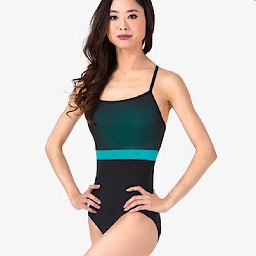 Medium Mariia Teal and Black Mesh Overlay Leotard